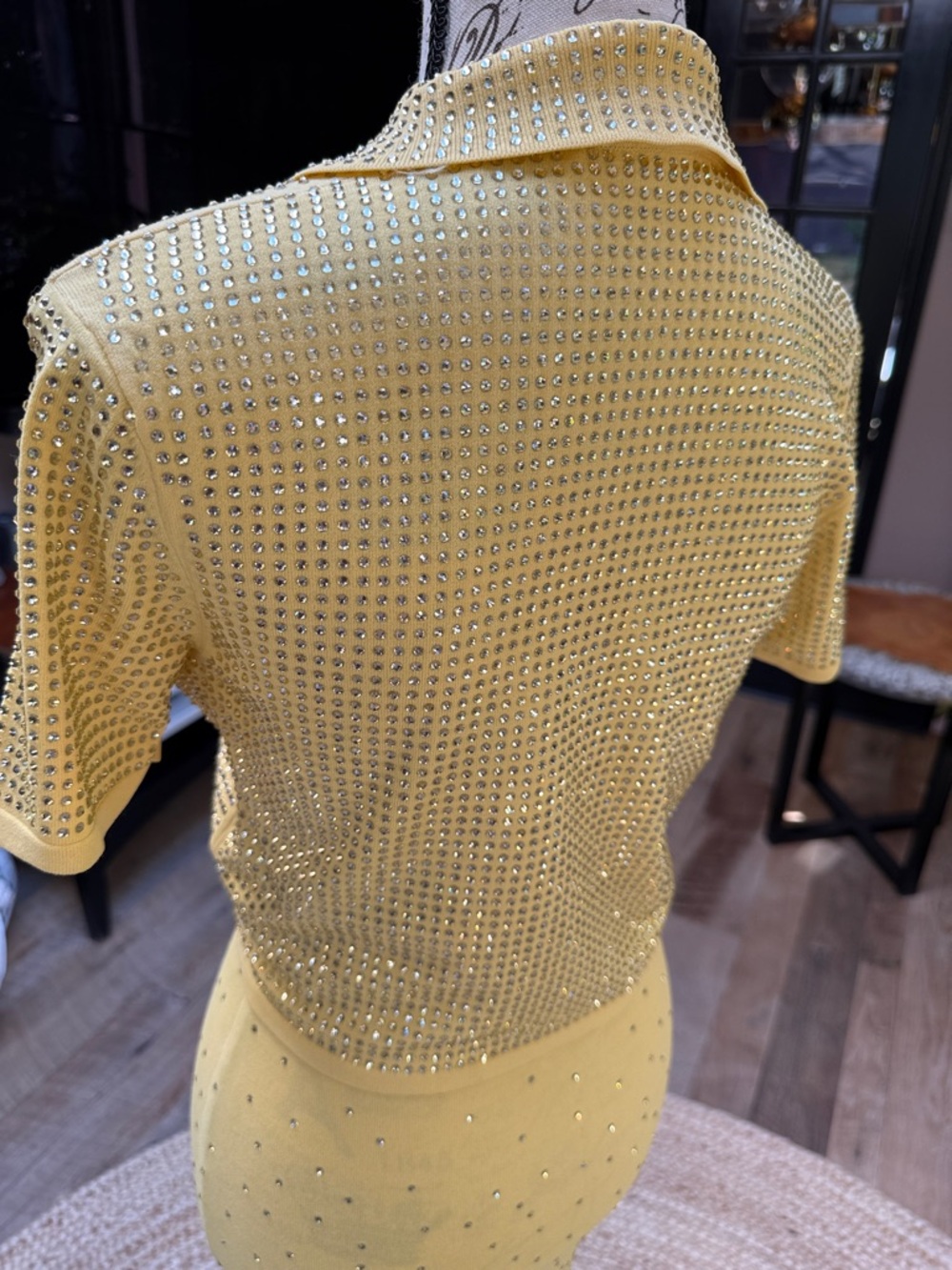 Sandro Two-Piece Knit Studded Polo and Midi Skirt Set in Light Yellow - Picture 16 of 17